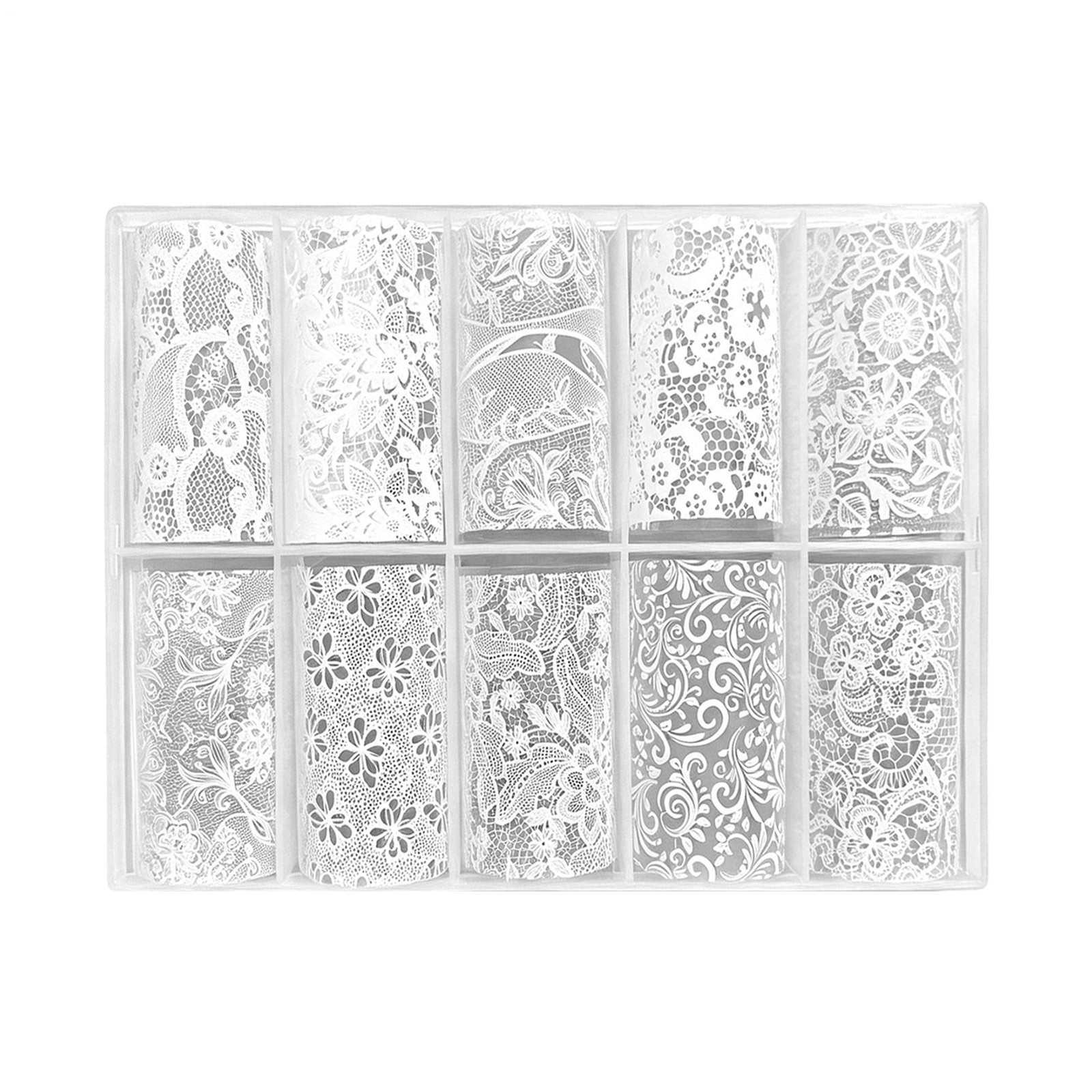 10 Rolls Of Lace Nail Art Aluminum Foil Transfer Paste Black And White Lace Deco