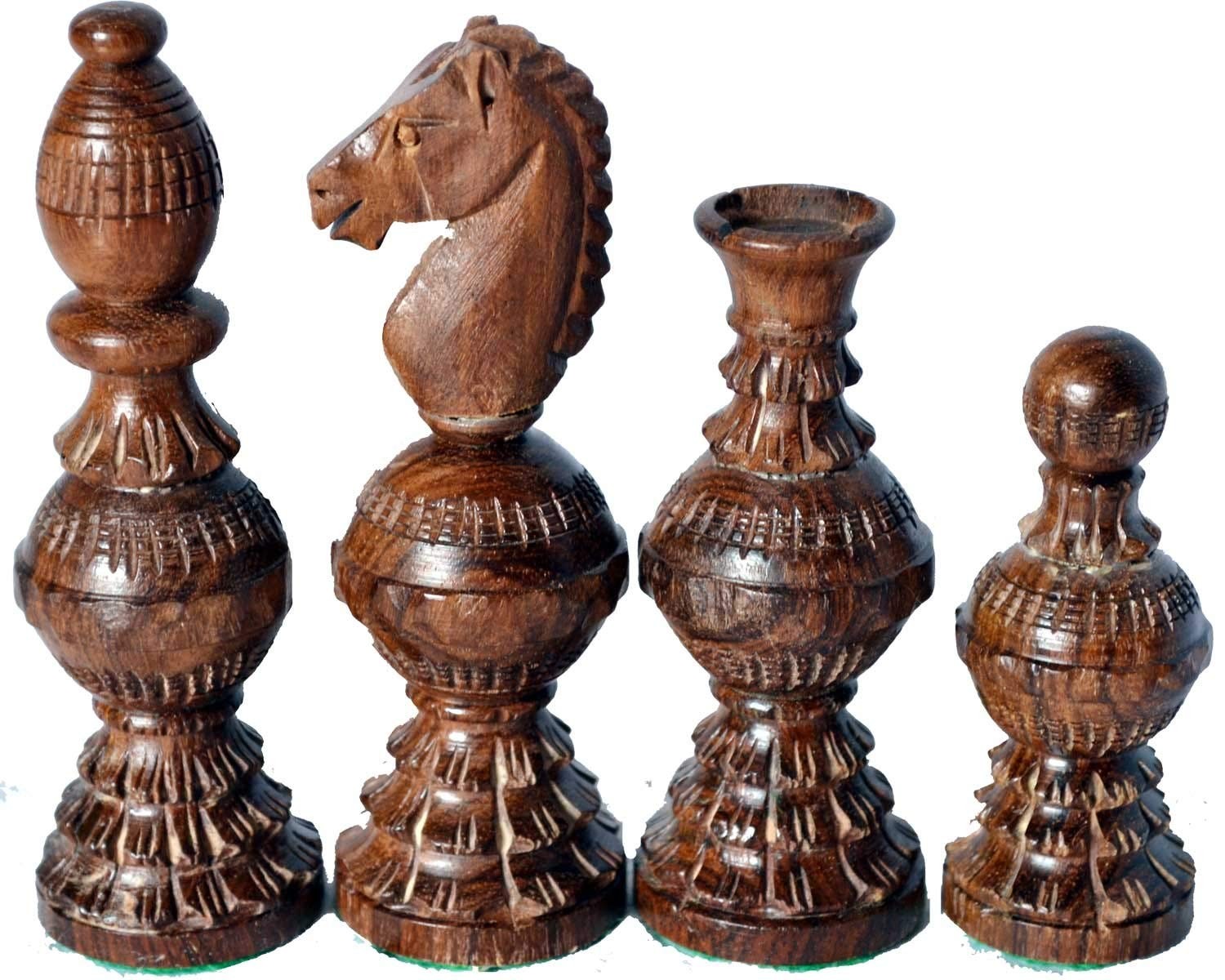 Chessbazar Chess Set Globe Design King 5″ 32 Wooden Small, Brown, Yellow