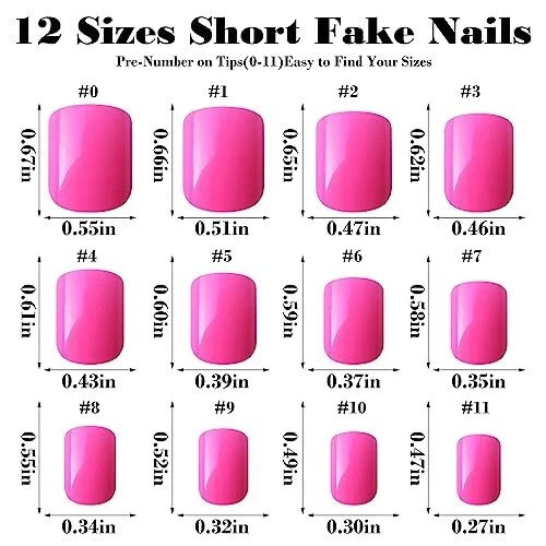240pcs Short Press on Nails Full Cover Short Square Fake Nails Glossy Hot Pink