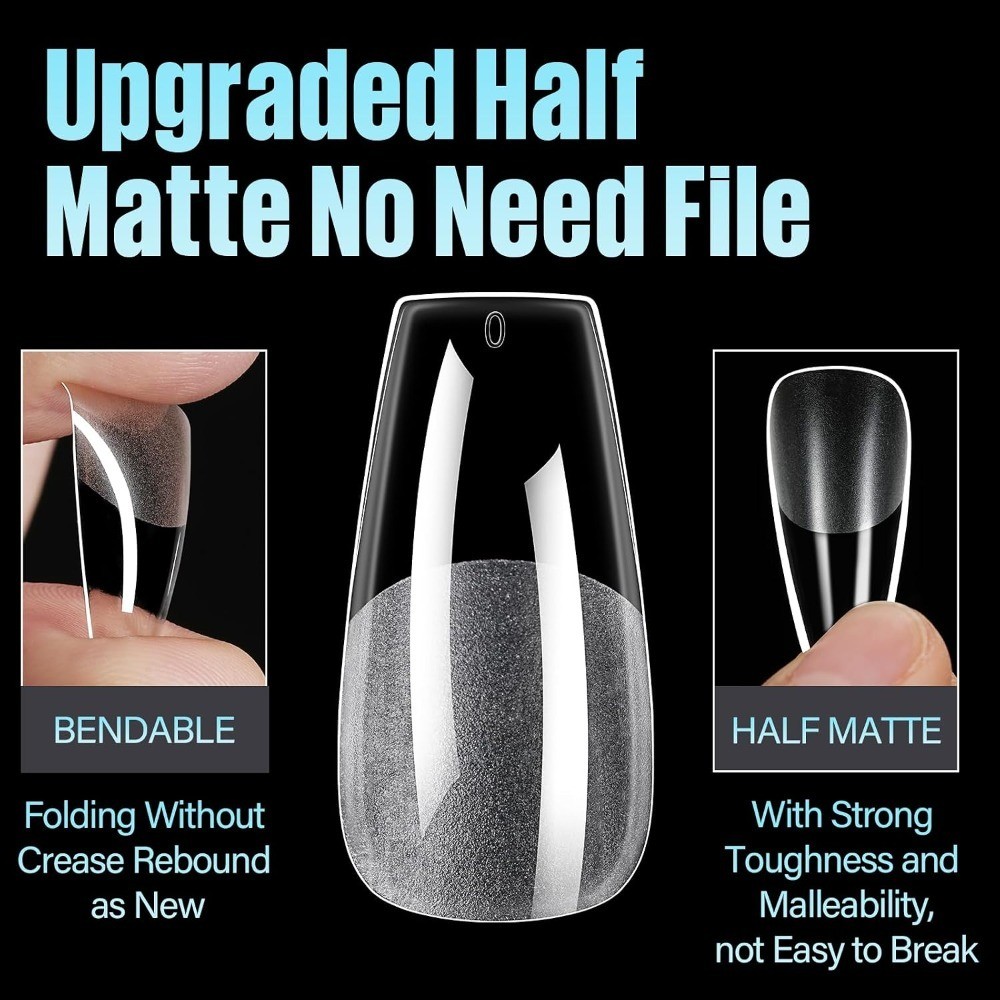 240Pcs Medium Coffin Acrylic Nail Tips, Half Matte Half Glossy, 12 Sizes False