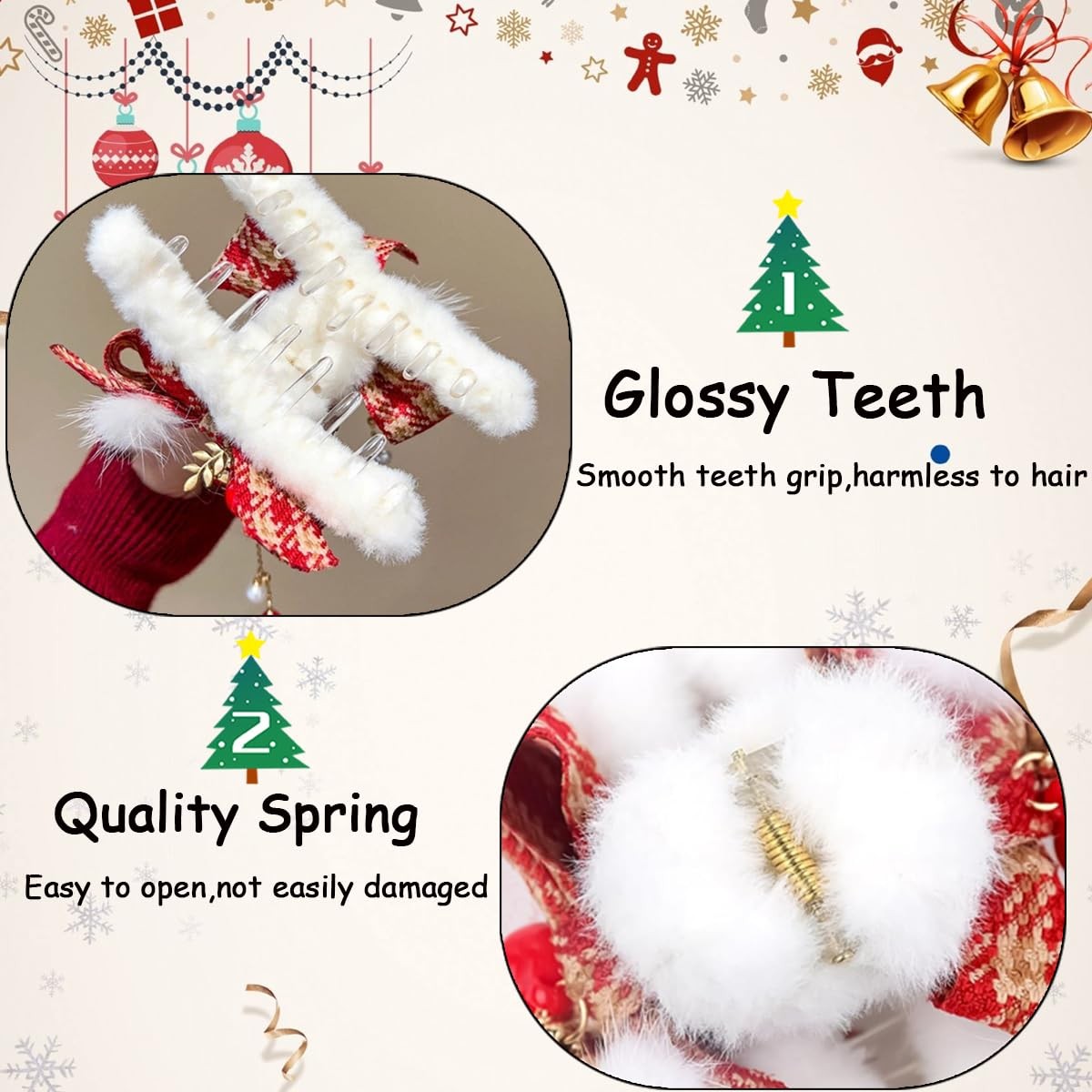 1Pcs Christmas Hair Bow Clips for Women Xmas Winter 3 Count (Pack of 1), Red