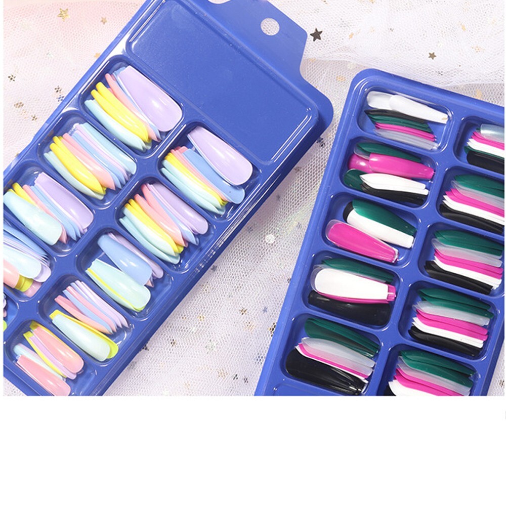 100Pcs False Nail Tips Colors Full Cover Long Ballerina Fake Nails Art Decor DIY