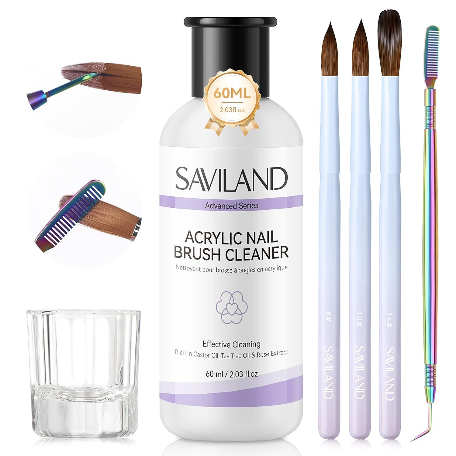 Acrylic Nail Brush Size 8/10/14 with Conditioner Cleaner Tools | Professional Ac