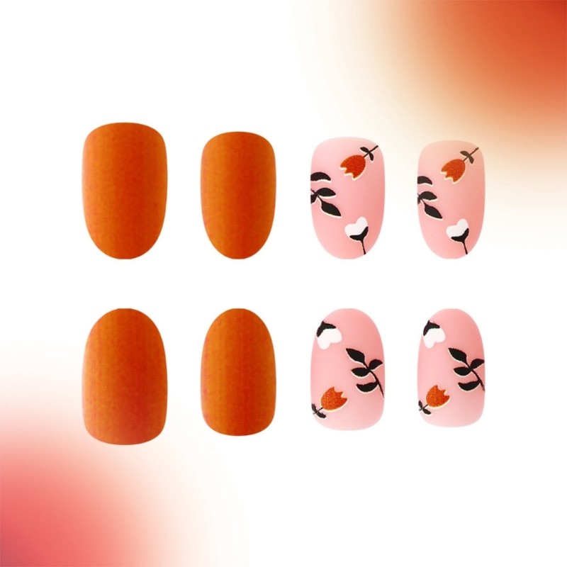 Fall Season Easy to Use Nail Covers with Pumpkin and Floral Patterns False Nail