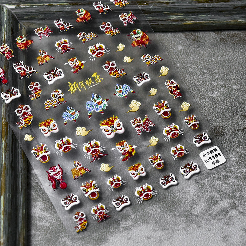 Red Chinese Knot Firecracker 3D Self Adhesive Nail Art Stickers New Year Lovely
