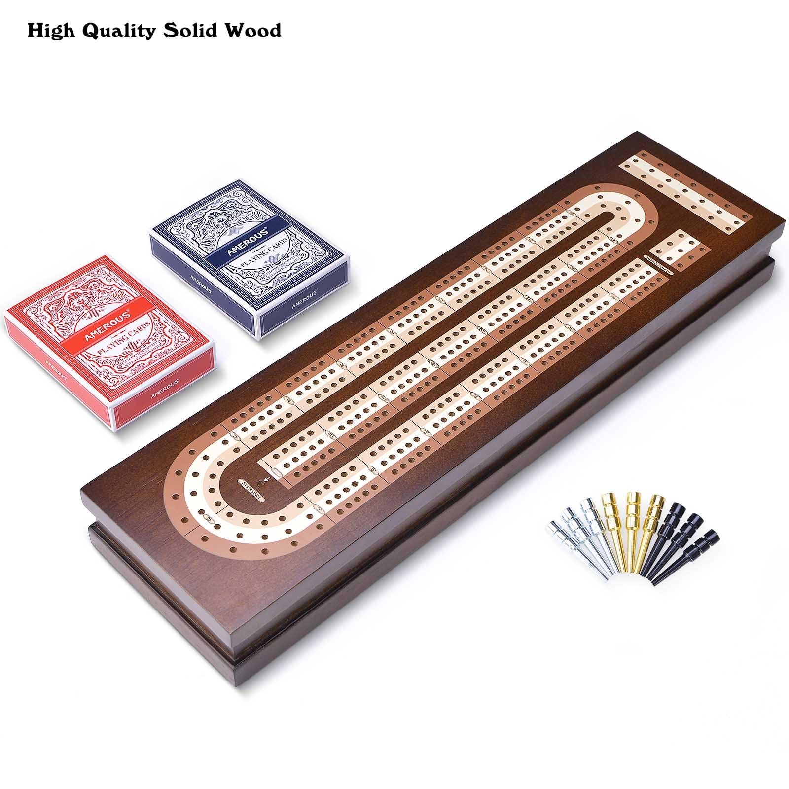 AMEROUS Wooden Cribbage Board Game Set with Magnetic 4 x 14.7 x 0.1 inches