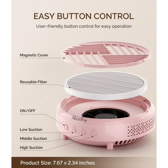 MelodySusie HPro H Series Nail Dust Collector Pink for Nail Art Acrylics Gels.