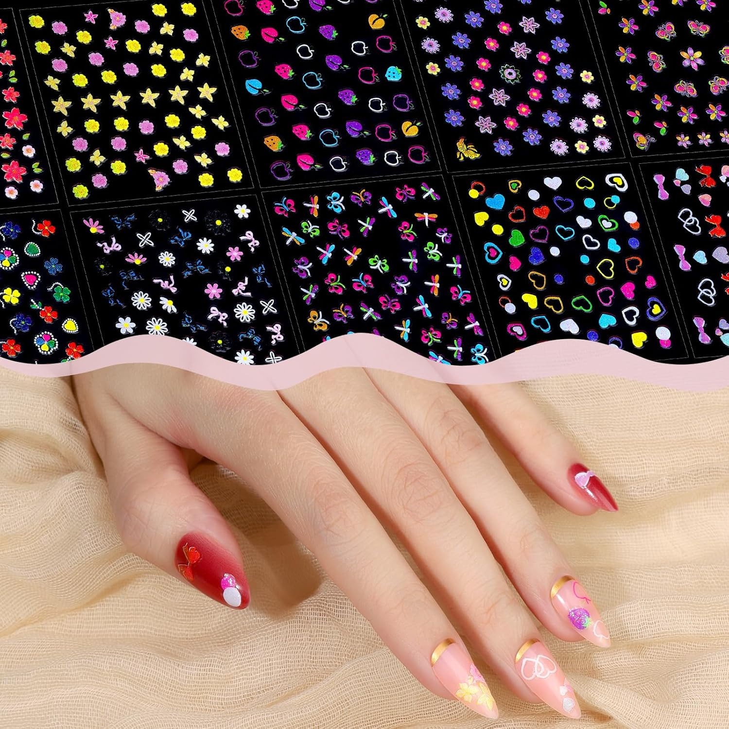 Nail Stickers for Girls, 30 Sheets Cute Kids Nail Stickers for Nail Art, Self-Ad