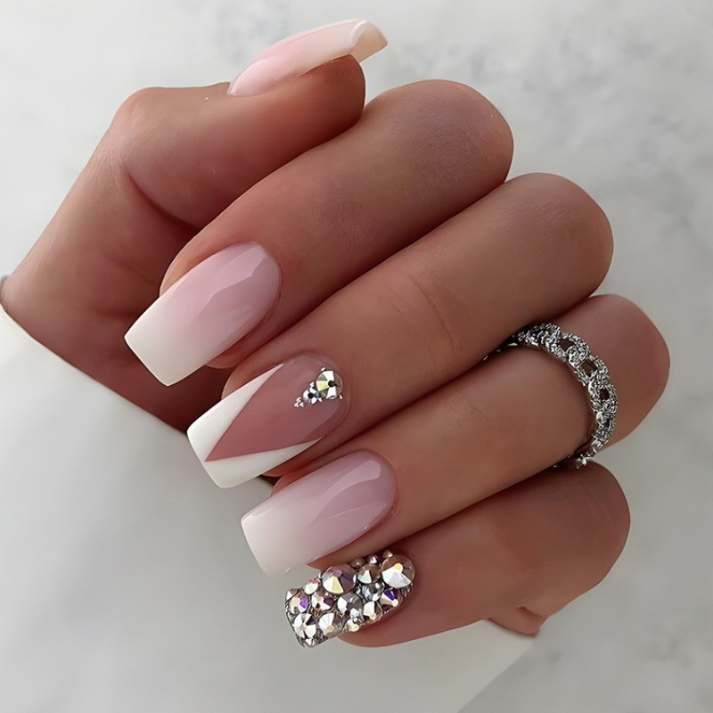96PCS Elegant Gradient Press On Nails Rhinestone Decor Manicure for Office Daily