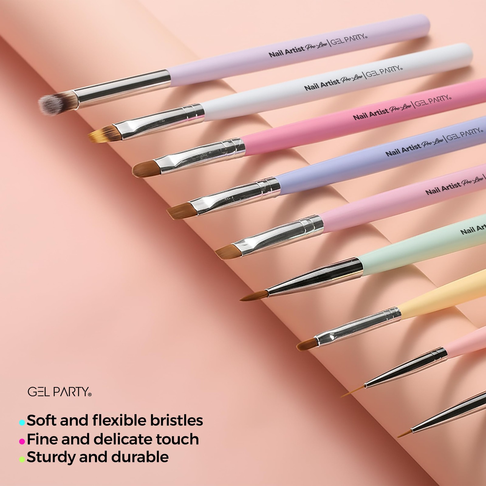 GELPARTY 21 Pcs Pastel Nail Art Brush Set for Gel Polish, Acrylic & Ombre – P…