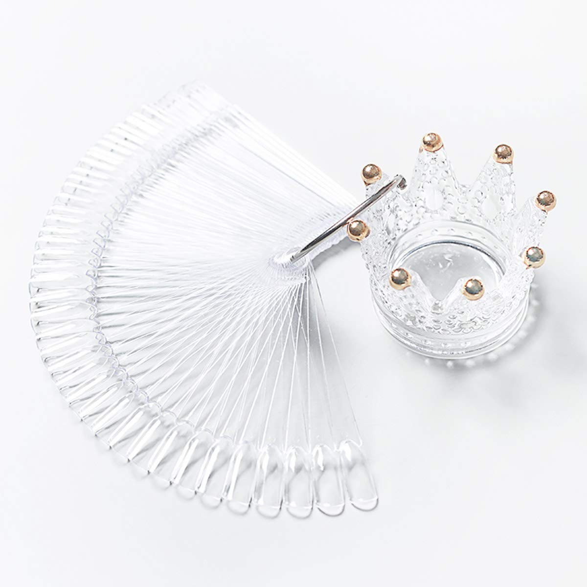 100 Pcs Clear Nail Swatch Sticks with Ring Fan Shape Nail Color Swatches Sticks