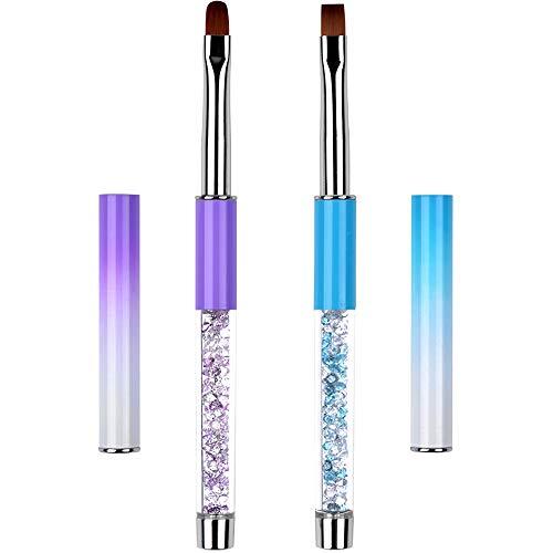 2Pcs Oval & Flat UV Gel Nail Brush Set Rhinestone Handle Professional Nail Art