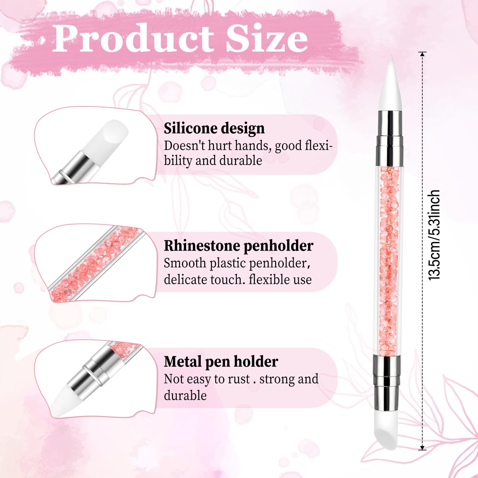 3 Pcs Nail Art Sculpture Pen, Dual Tipped Silicone White, Pink, Orange