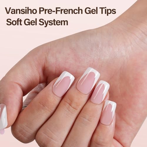 Vansiho Deep French Gel Nail Tips, 150Pcs Short Square Gel Nail Tips, Pink