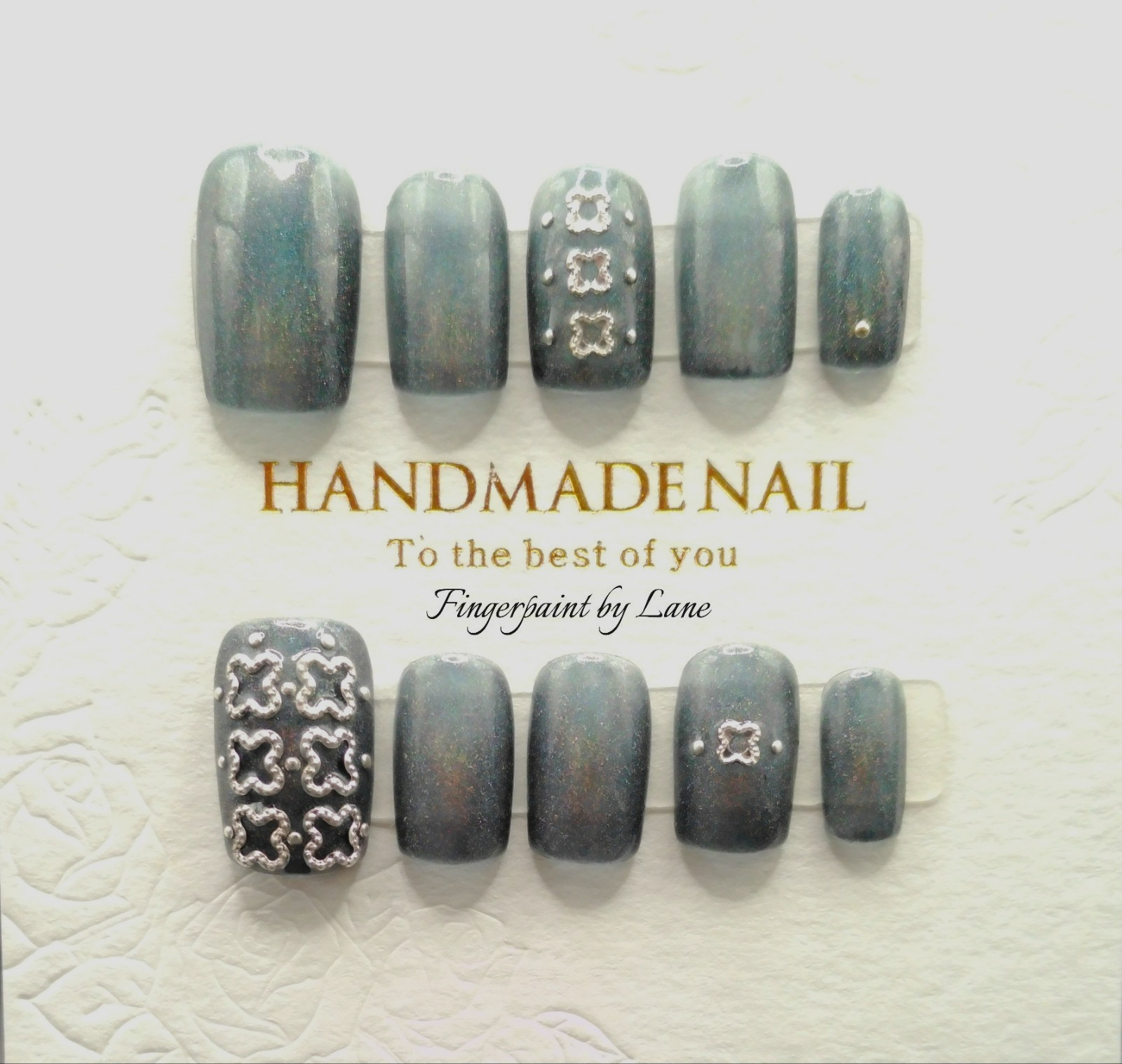 Dark Grey Metallic Holographic Square Press On Nails – Medium Size