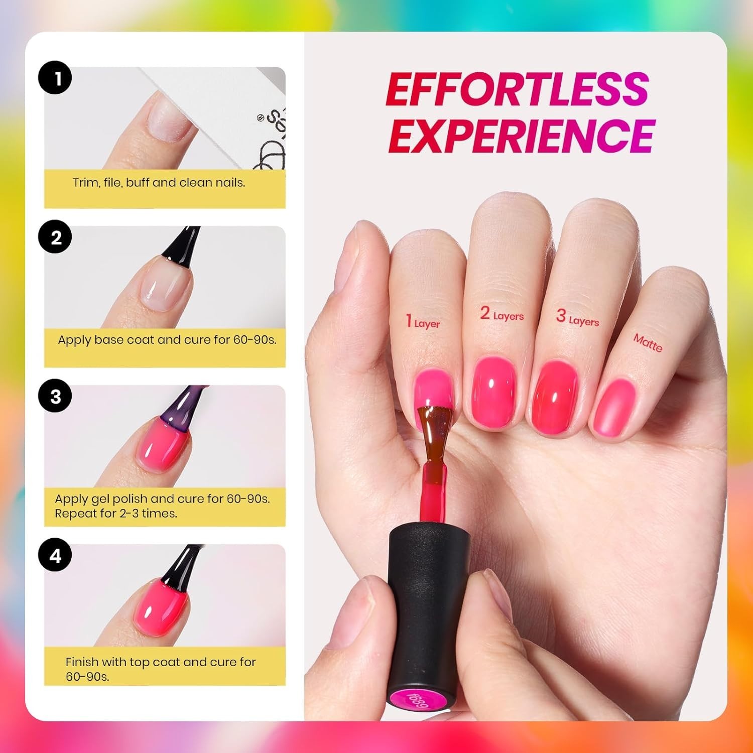 Beetles Neon Gel Nail Polish Set 6 Colors Summer Jelly Pink Red Blue Yellow UV