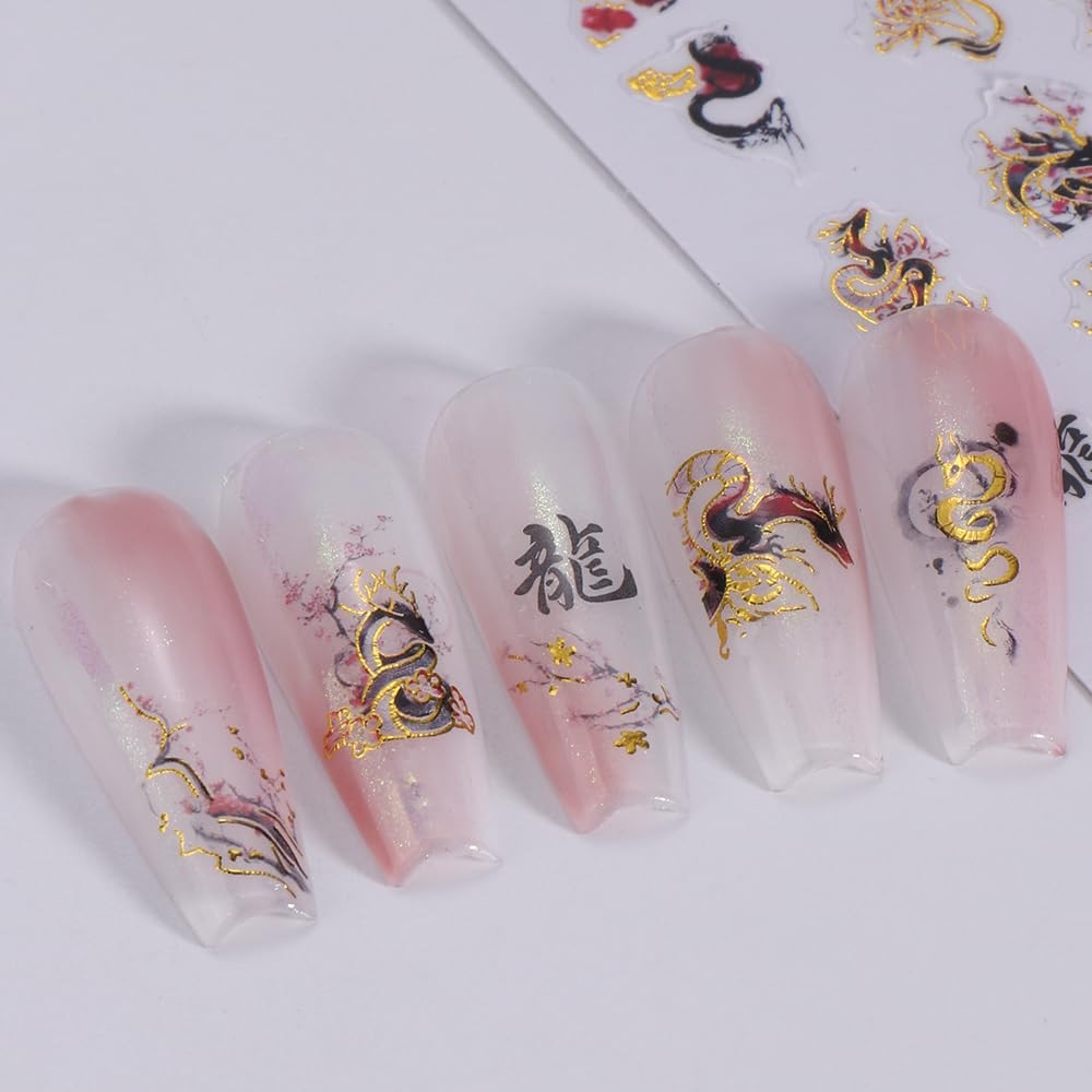 3D Chinese Dragon Nail Decals for Nail Art: Flying Dragons for Manicure Decor