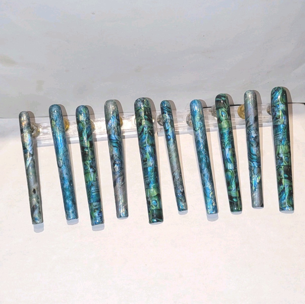 Hand Crafted 6Xl Acrylic Teal and Blue Marble Long Press-On Nails Sz Medium