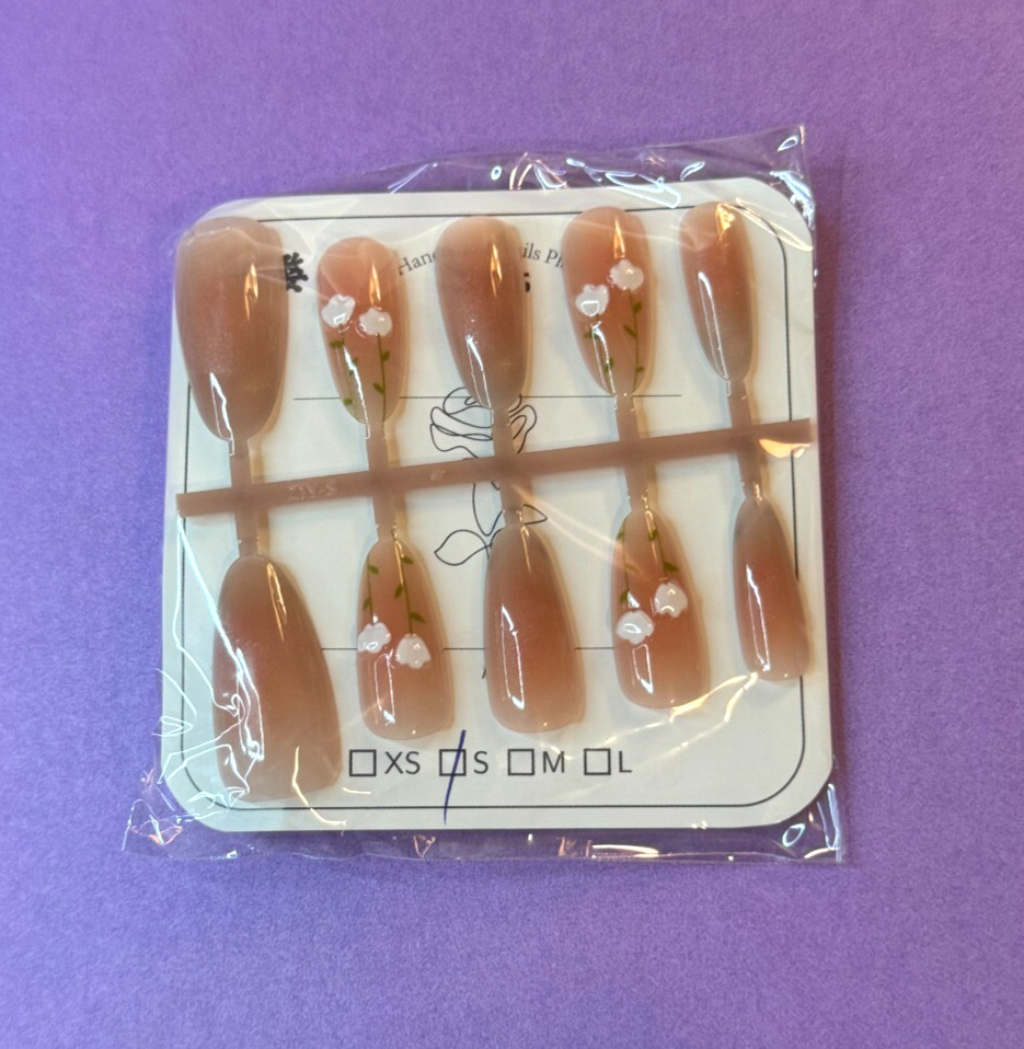10Pcs Long Almond False Press on Nails Gentle Tulip Cute Girl Fake Nails