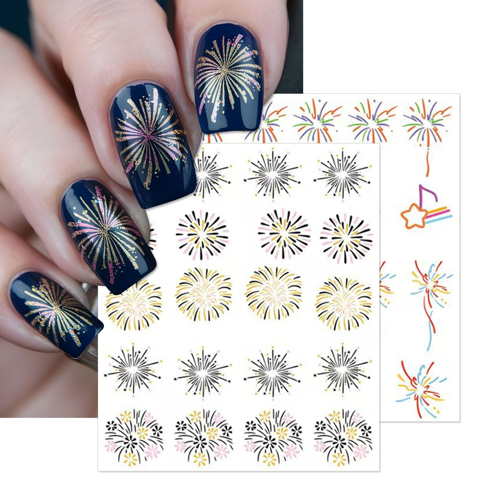 IDDFEVE 12 Sheets Firework Nail Decals Water Transfer Celebrating the New Ye…