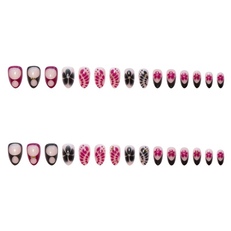 30pcs Retro Sweet Cool Blended Flower Wear Armor Medium Long Nail Art