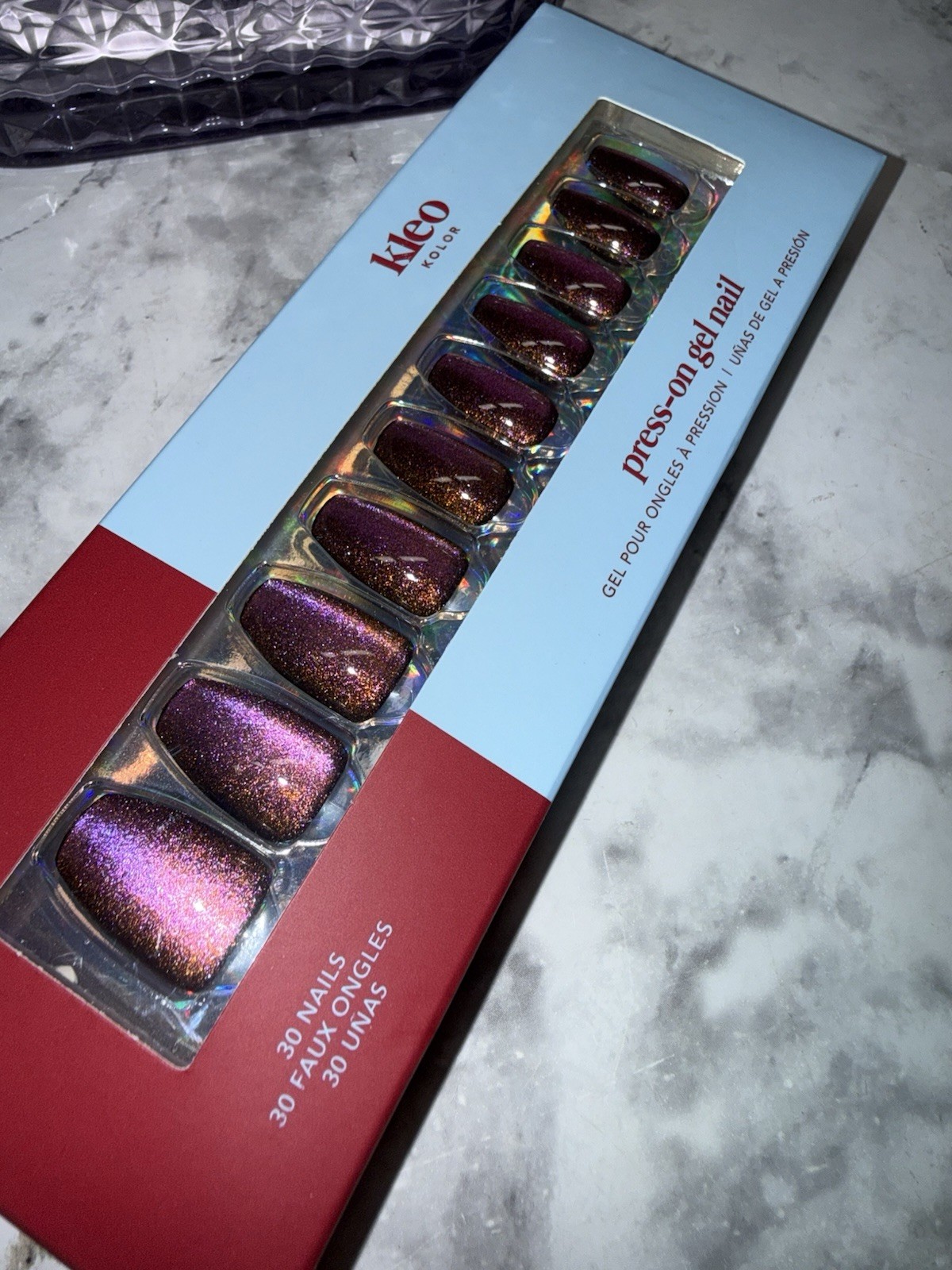 New Kleo Kolor Press-On Gel Nails – Long Coffin Violet Blaze