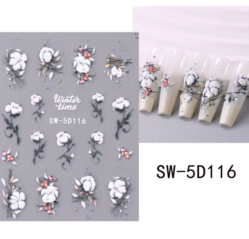 5D Embossed Daisy Tulip Butterfly Camellia Flower Nail Art Stickers Manicure