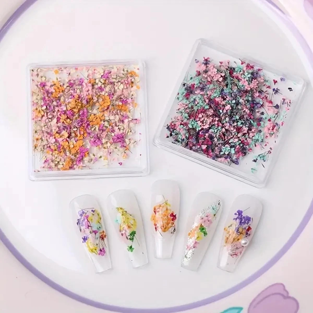 3D Dried Flowers for Nails, Spring Flower Nail Art Stickers 1Box Style-04