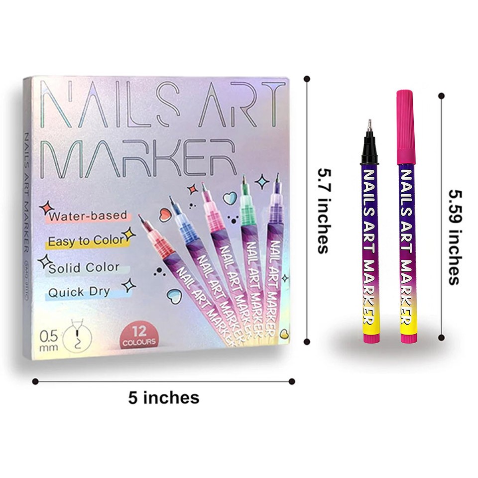 12 Colors Nail Art Pens Set 3D Nail Polish Pens Graffiti Dotting Pen Acrylic Pai