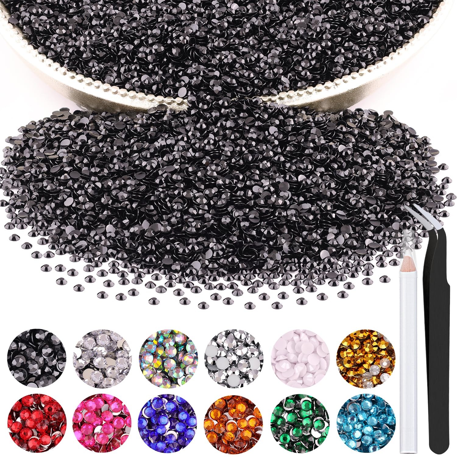 5000PCS 2mm Resin Rhinestones in Bulk (Black), Bedazzling Flatback Crystals f…
