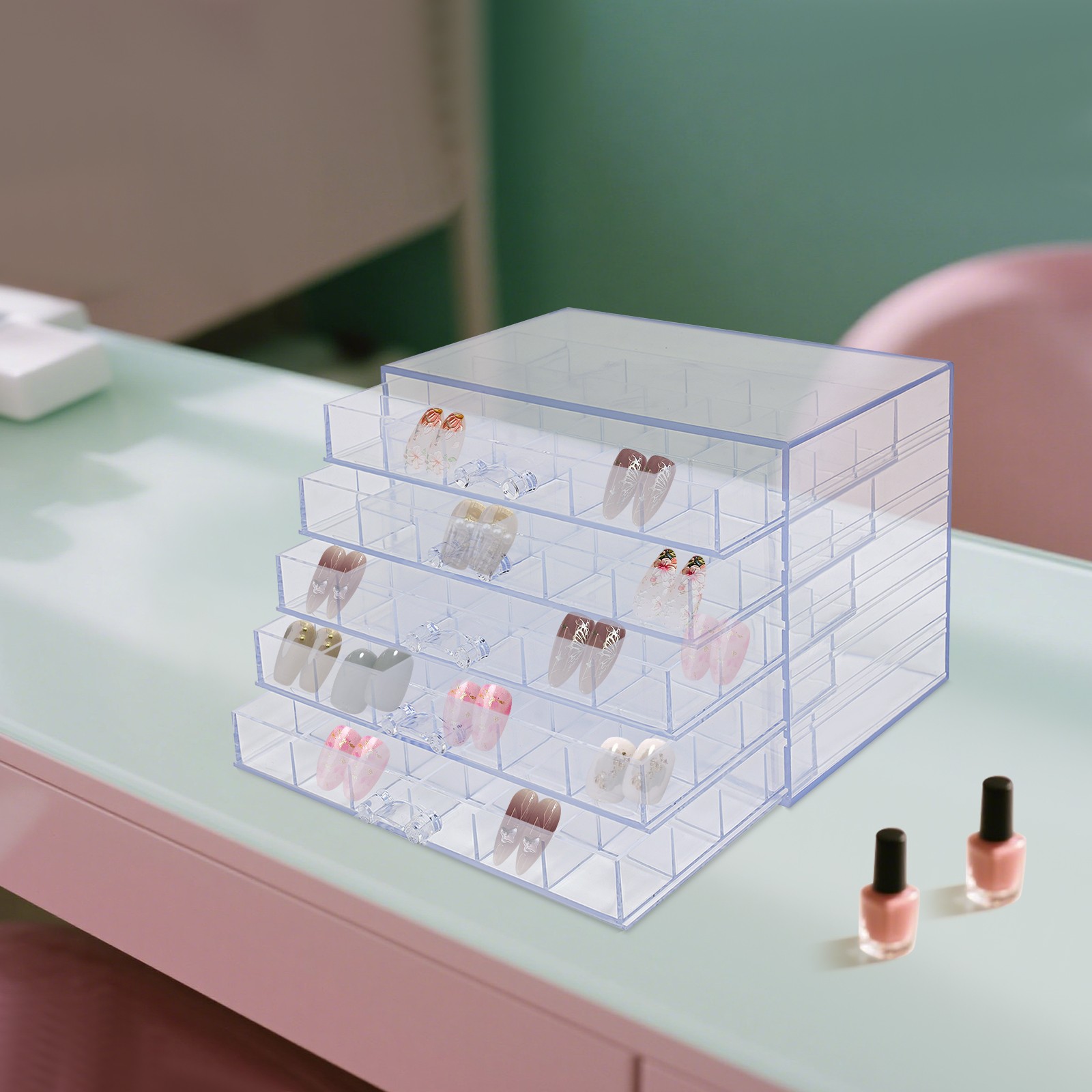 5 Layers Acrylic Transparent Nail Art Storage Box Earring Storage Box Organizer