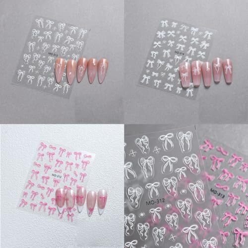 3sheets 5D Embossed Bow Nail Stickers for Nail Art Self-Adhesive Bow Nail