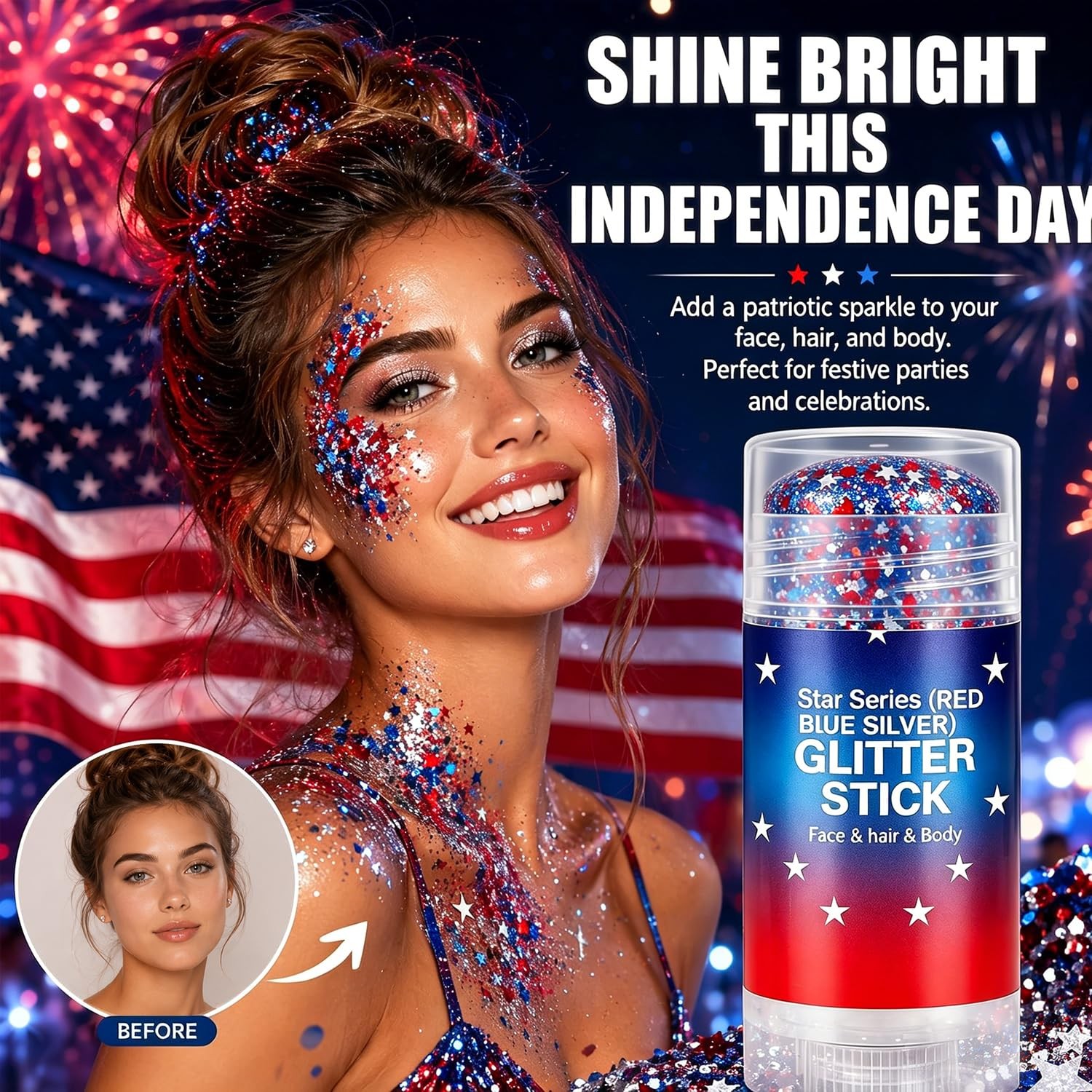 4th of July Glitter Stick, Red White and Blue Glitter Stick, Glitters Stick f…