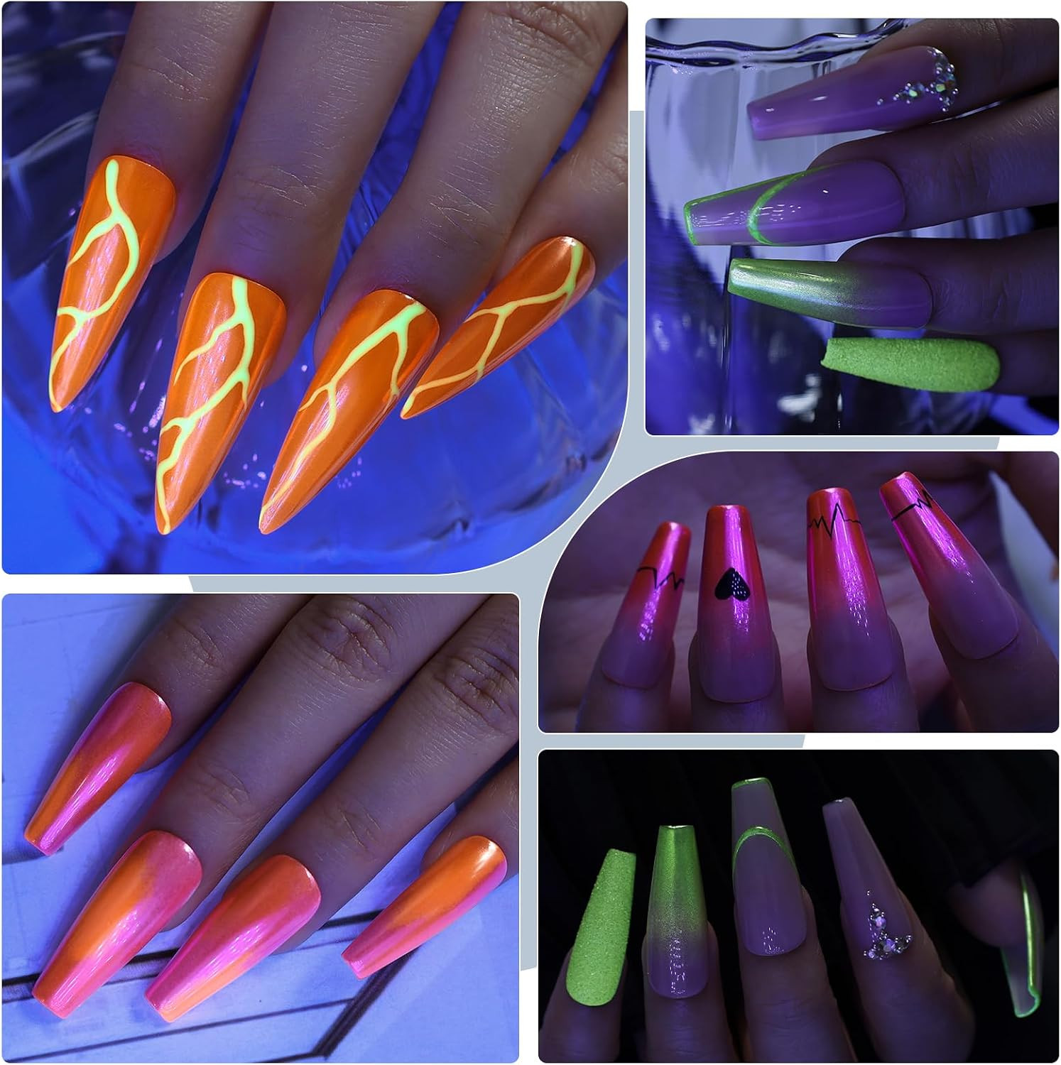 Metallic Mirror Chrome Nail Powder – 16 Colors Holographic Nail Art Set | Aurora