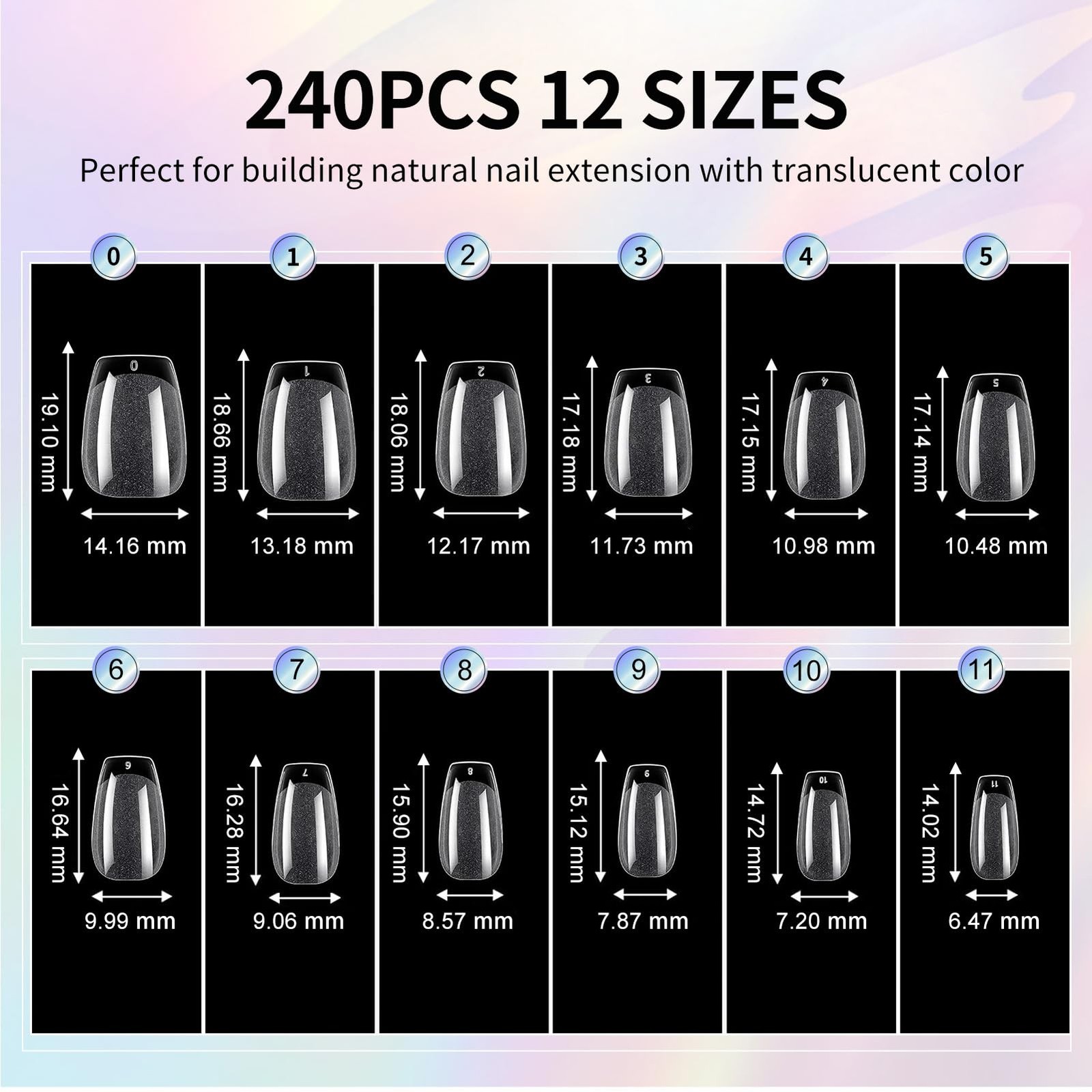CyyaPeaap Short Coffin Nail Tips 12 Sizes 240Pcs Soft Gel PreShaped Nails, H…