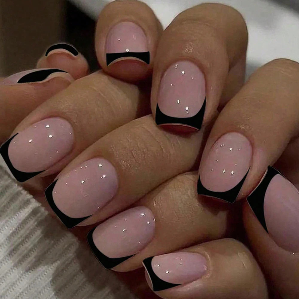 24pcs Short Square Press On Nails Cute Bride Heart White French Tips False