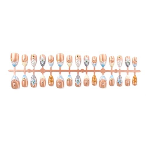 Summer Press on Nails – Short Almond Fake Nails – French Tip – Style 7