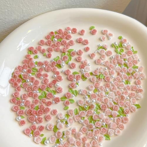 3D Flower Nail Charms, 60PCS 3D Flower Nail Art Rhinestones Pink Pale Pink