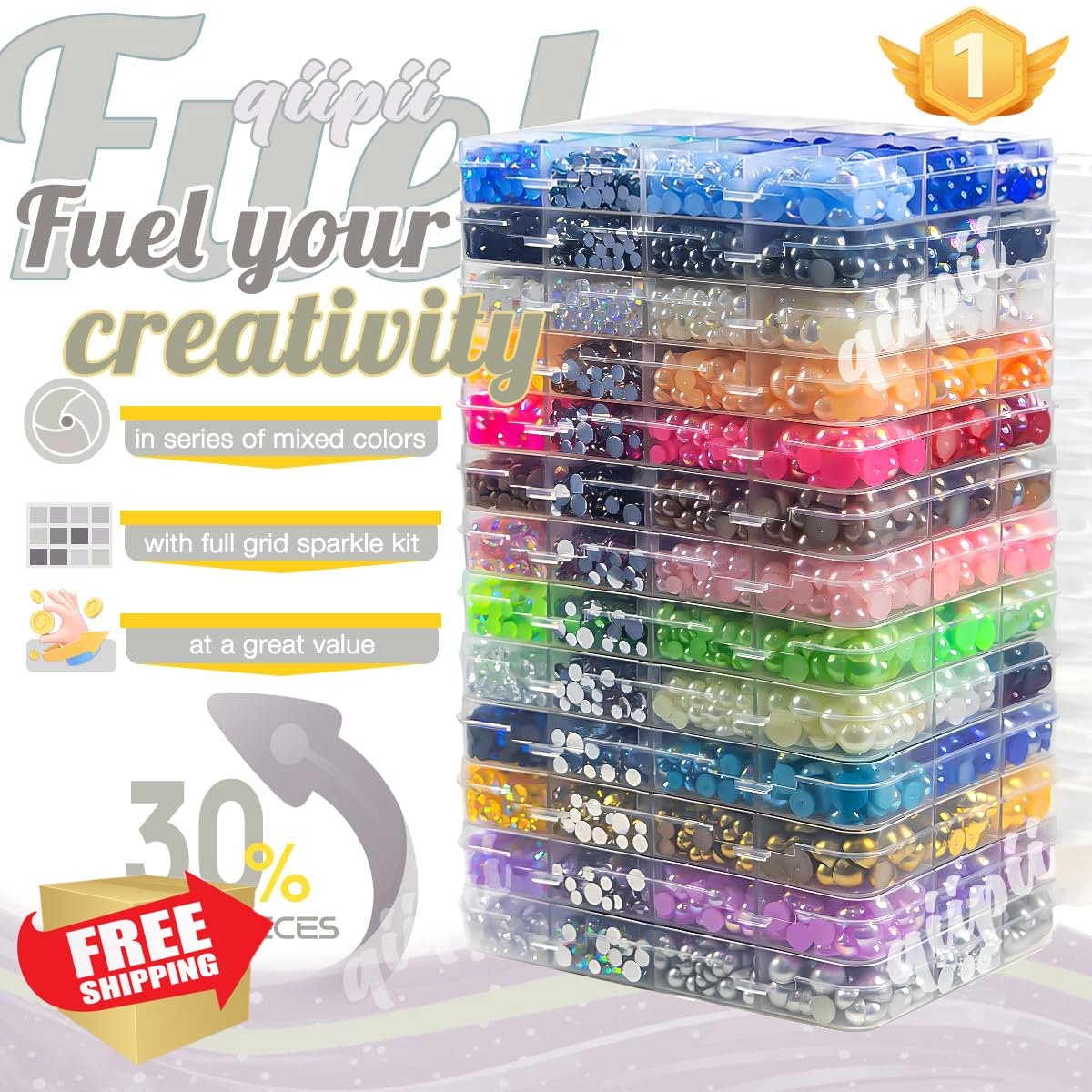 qiipii Flatback Pearls and Rhinestones 3-8mm Crafting Gems for Nails Face Tum…