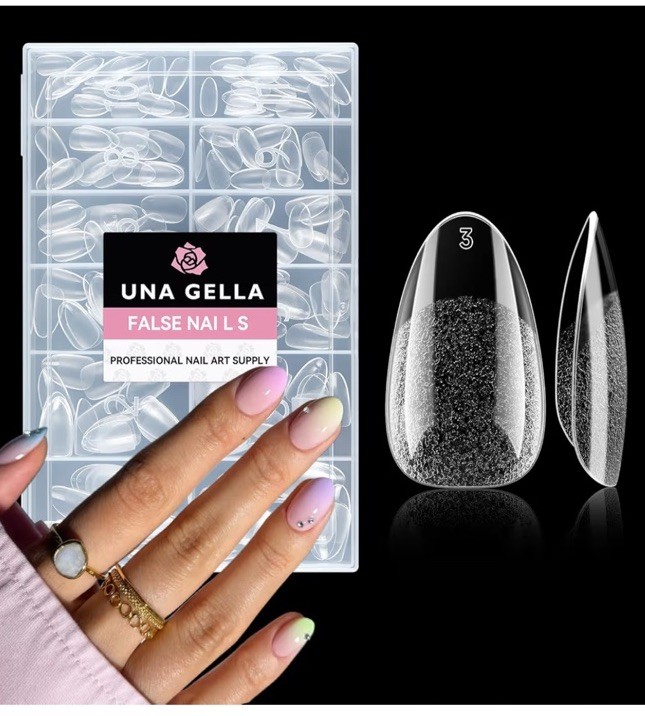UNA GELLA Short Almond Fake Nails 216pcs Pre-shape Gel Acrylic Nail Tips for Ful