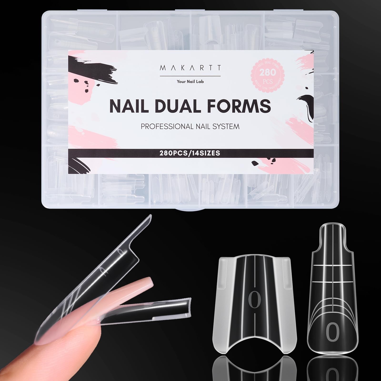 Dual Nail Forms for Builder & Poly Nail Gel Extensions, 280 PCS, Long Coffin Mol