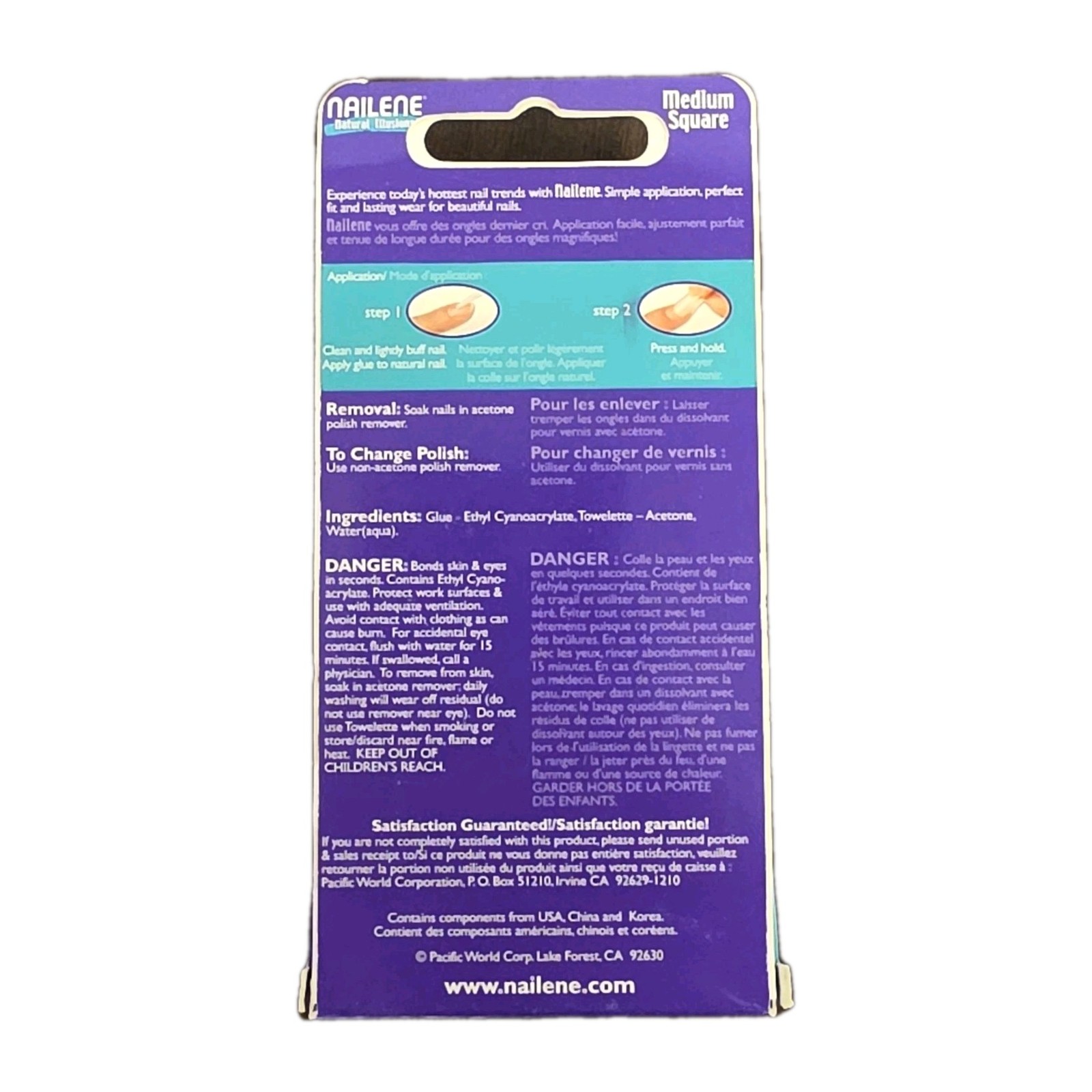 2 Pack NEW 48 Each NAILENE Medium Square & Squoval Tips w/ Glue 77220/77221
