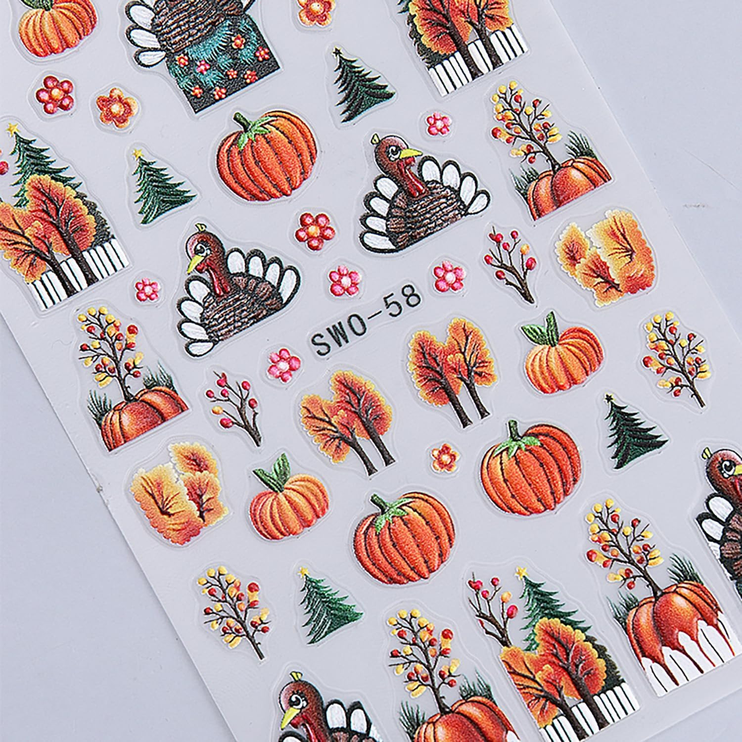 2 Sheets Thanksgiving Nail Stickers for Nail Art 5D Self-Adhesive Fall Nail Art
