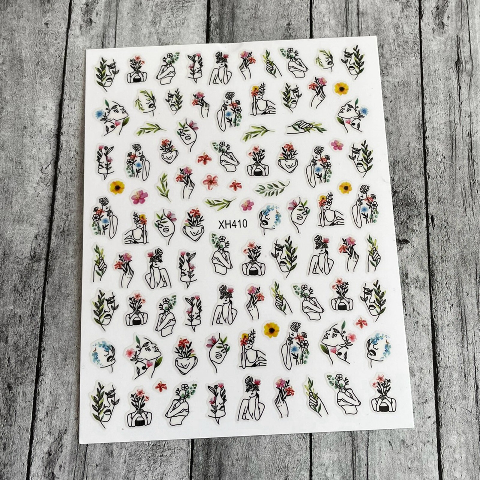 Woman Floral Portrait Flower Head Woman Nail Sticker Flower Hands Leaf