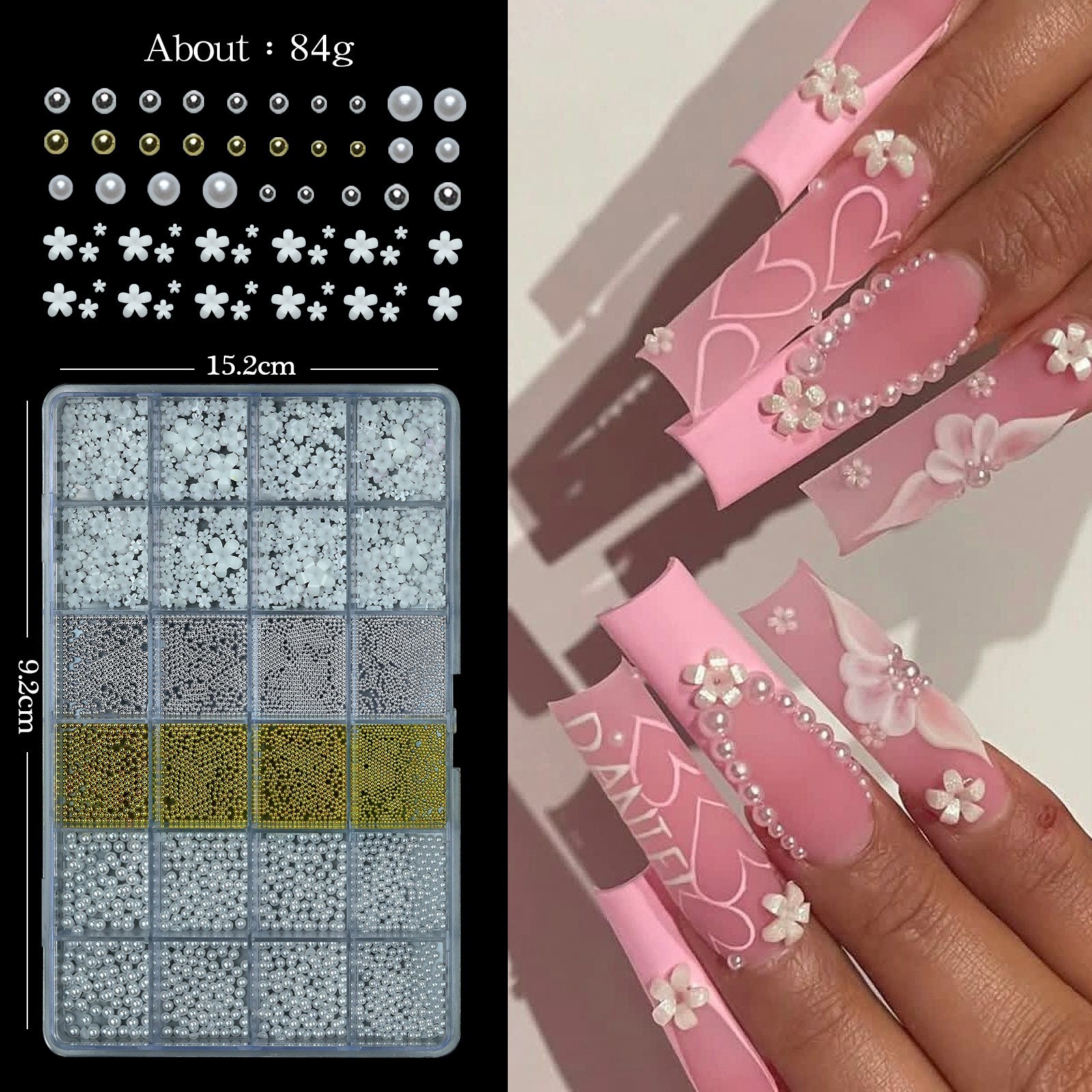 Mixed Styles Colors of Pearl Bows Flower 3D Nail Art Decor 24Grids/Box Set