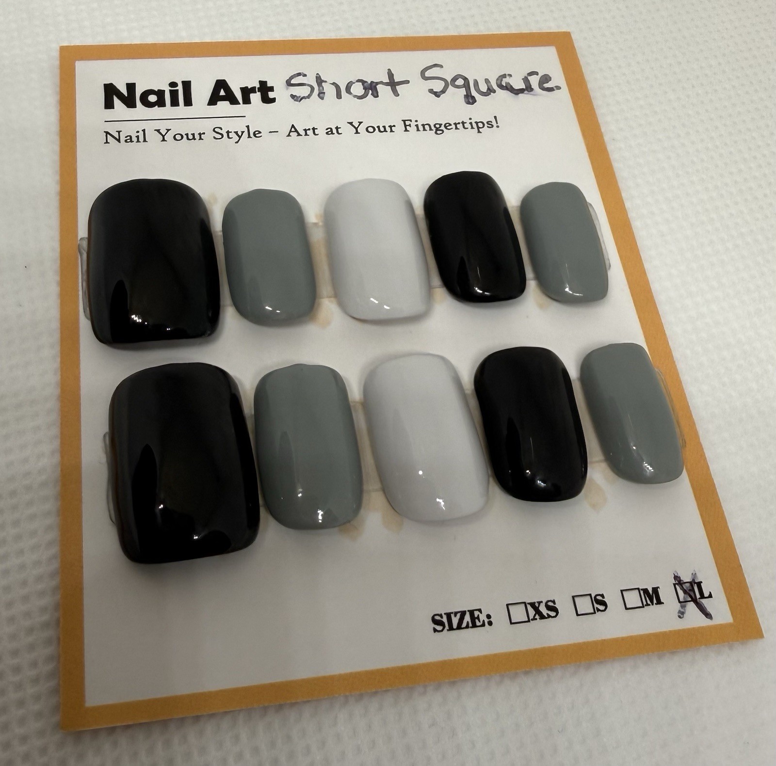 Black and Gray Press On Nails Short Square False Nails Nail Tips Full Cover Nail