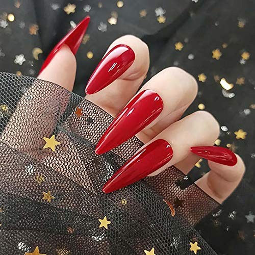 Stiletto Press on Nails Extra Long Fake Nail Red False Nails Tips Glossy Full…