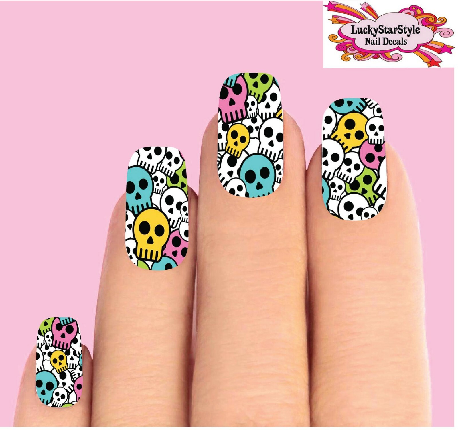 Waterslide Full Nail Decals Set of 10 – Colorful Skulls