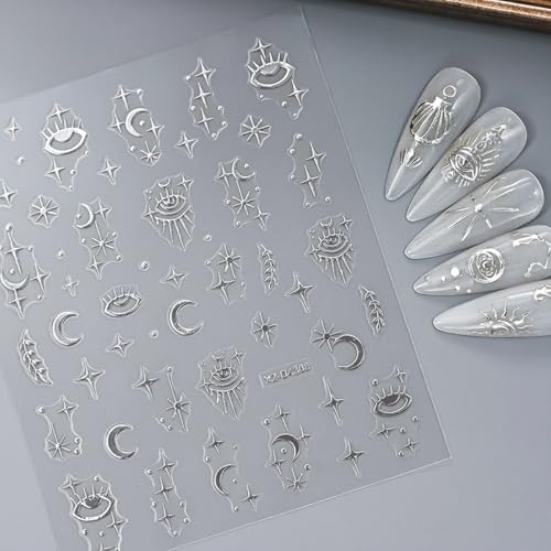 12 Sheets Silver Nail Art Stickers Star Nail Stickers Sun Standard Style-18