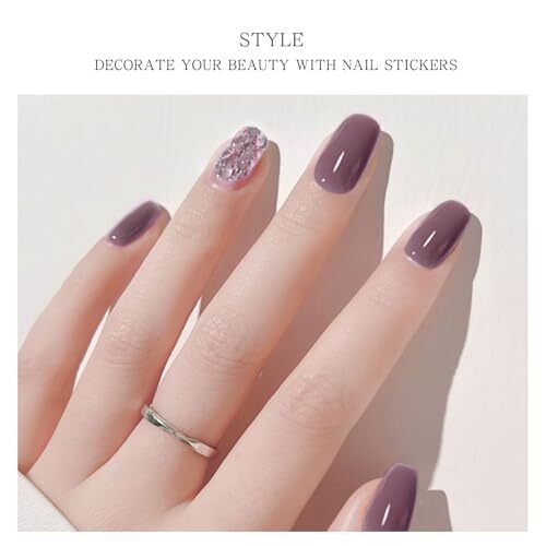 Gel Nail Stickers Purple Cream Semi Cured Gel Nail Strips Wraps UV/LED Nail